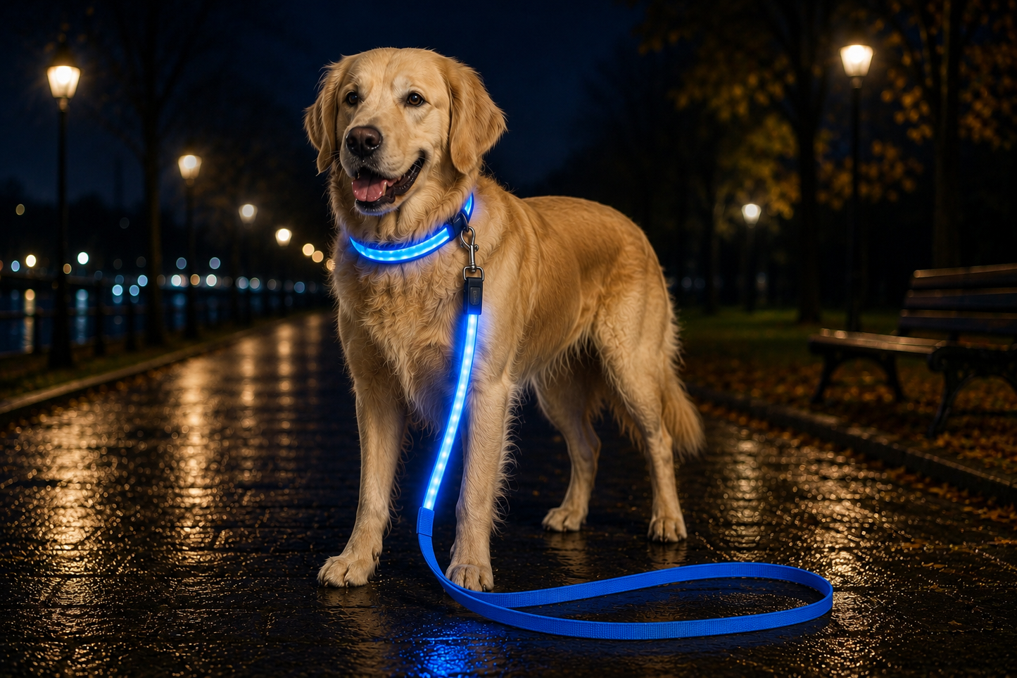 💙 LumiLeash™ – Laisse LED Lumineuse Bleue pour Chien 🐾✨