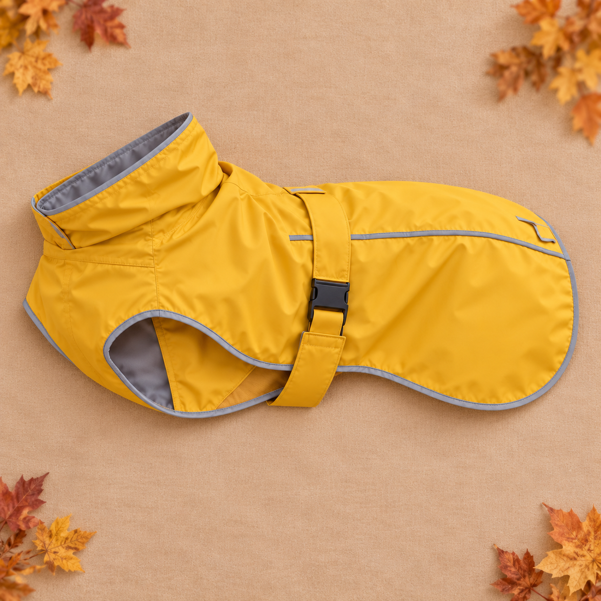 Imperméable Noro présenté à plat avec ses détails réfléchissants