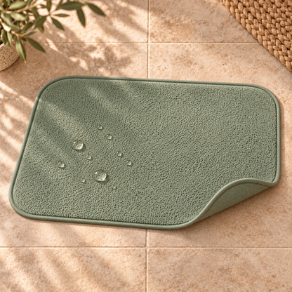Détail de la texture et du bord du tapis absorbant Sauge